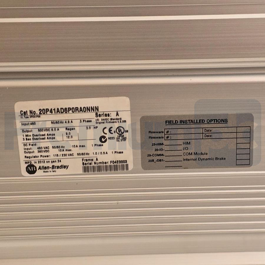 Used Allen-Bradley 20P41AD6P0RA0NNN /A PowerFlex DC Drive 3HP 460VAC 3PH w/HMI USPI