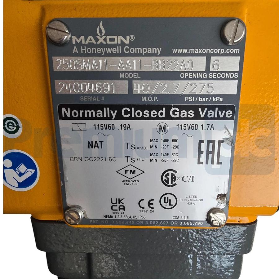 Honeywell Maxon 250SMA11-AA11-BB22A0 2.5" N/C Gas Shut-Off Valve 115V VOS2/VCS2