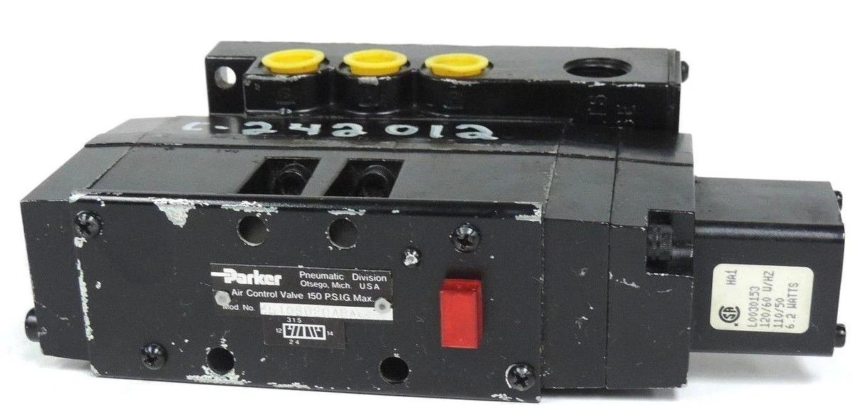 Used PARKER 4510BD20ABAE53 VALVE 40-150 PSI W/ L0030153 VALVE COIL 6.2 WATTS