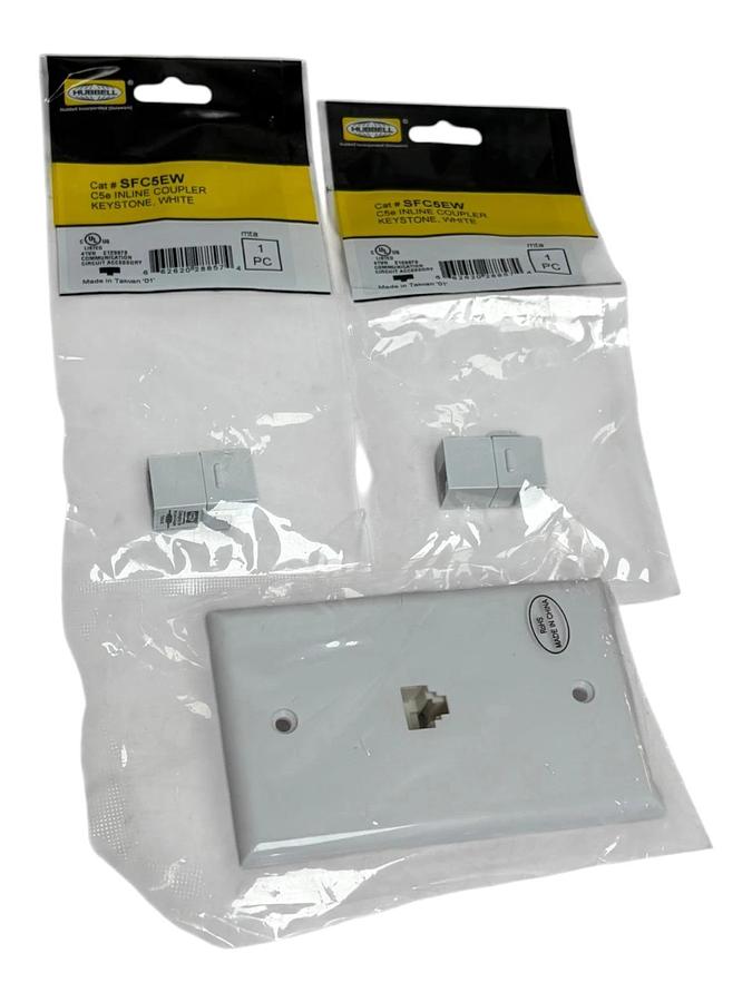 Used Hubbell SFC5EW Cat5e Inline Couplers Lot of 2 with RJ11 Phone Wall Plate