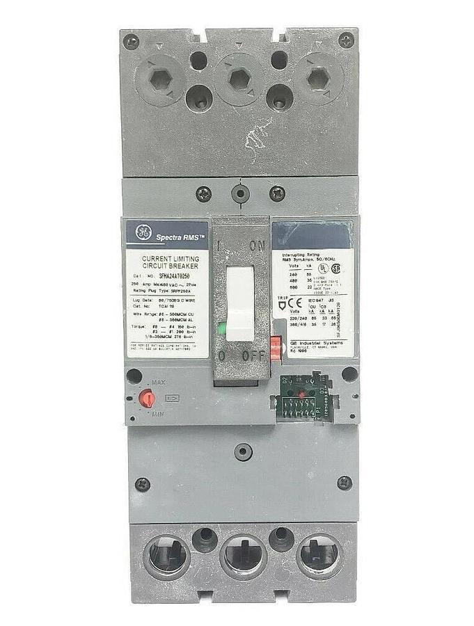 Used GE SFHA24AT0250 SPECTRA RMS CURRENT LIMITING CIRCUIT BREAKER 250AMP 480VAC 2POLE
