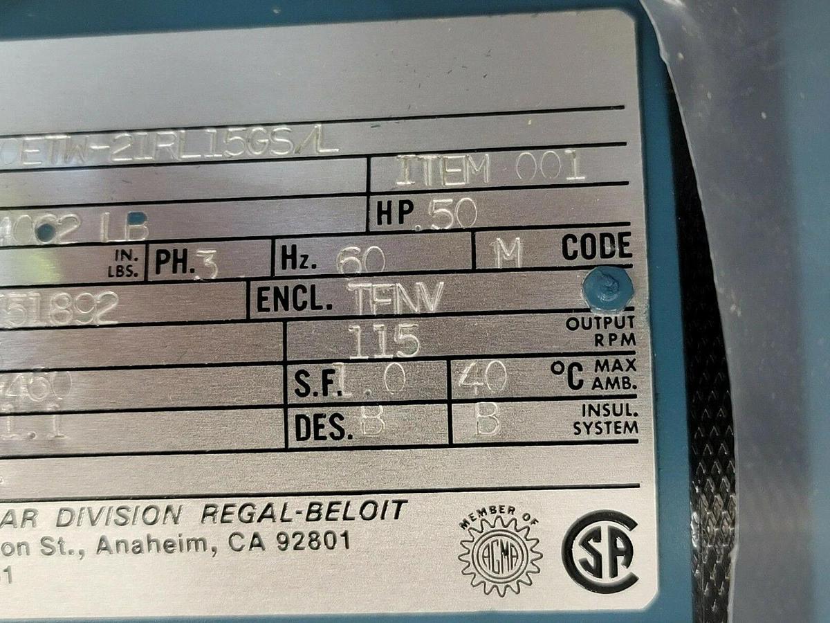 Used NIB ELECTRA-GEAR EK50ETW-21RL15GS/L GEAR REDUCER W/ 21RL15GS/L