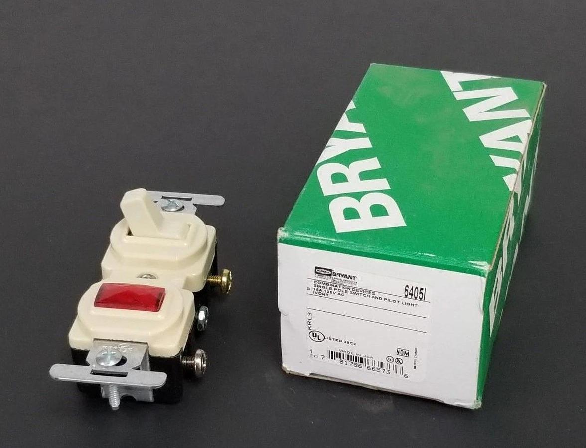 Used NIB HUBBELL 6405I SINGLE POLE SWITCH AND PILOT COMBINATION RECEPTACLE, 15A, 120V