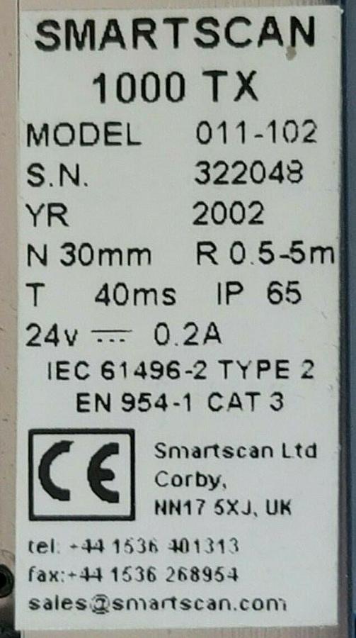 Used LOT OF 2 SMARTSCAN 011-102 TRANSMITTERS 1000 TX MODEL 011-102 24V...0.2A