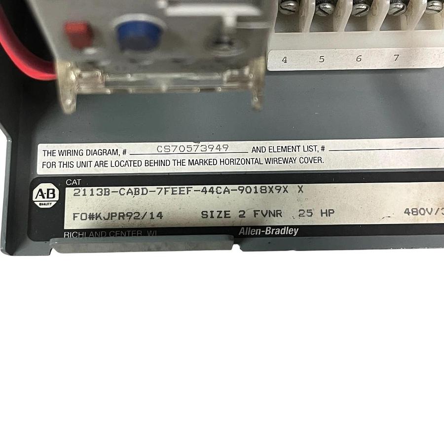Used Allen-Bradley 2113B Size 2 MCC Bucket FVNR 25HP 480V Eaton HMCP050K2C 50A 509-CO
