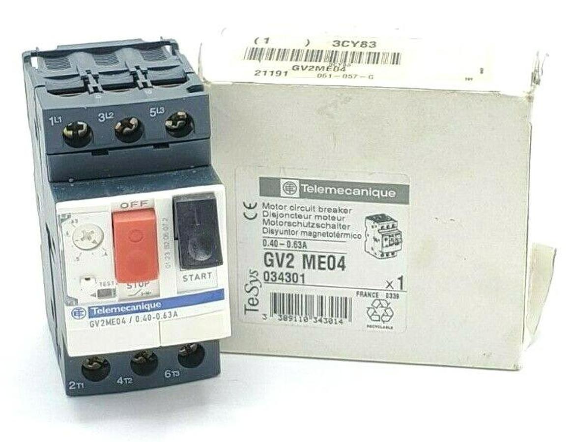 Used NEW TELEMECANIQUE GV2-ME04 MOTOR CIRCUIT BREAKER 0.40-0.63A 034301 GV2ME04