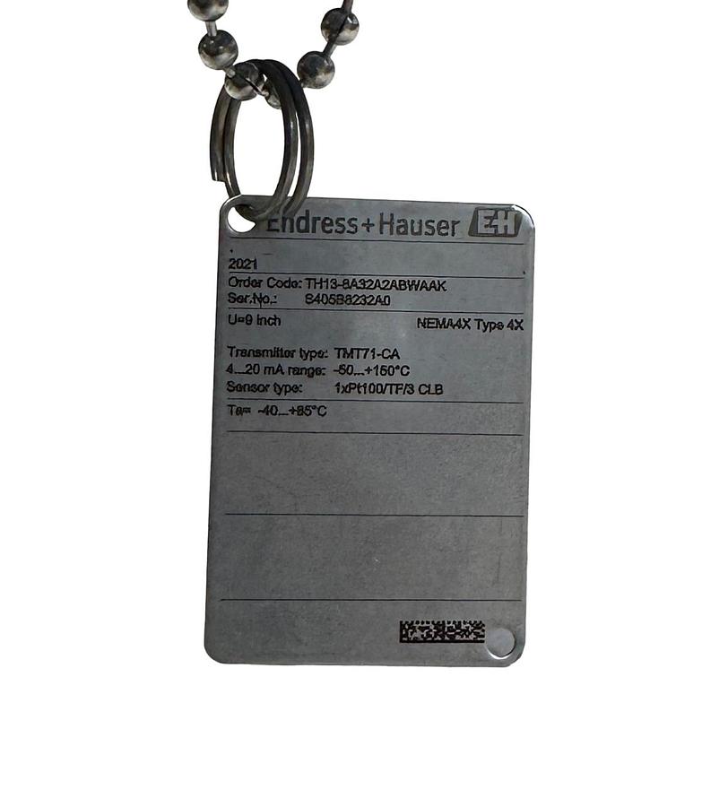 Used ENDRESS+HAUSER TH13-8A32A2ABWAAK / TMT71-CA RTD TEMPERATURE SENSOR TH13 NSNP