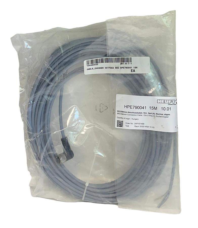 Used NEW HEUFT HPE790041 15M 10.01 M12 SENSOR CONNECTION CABLE 15M 5-WAY ANGLED NSNP