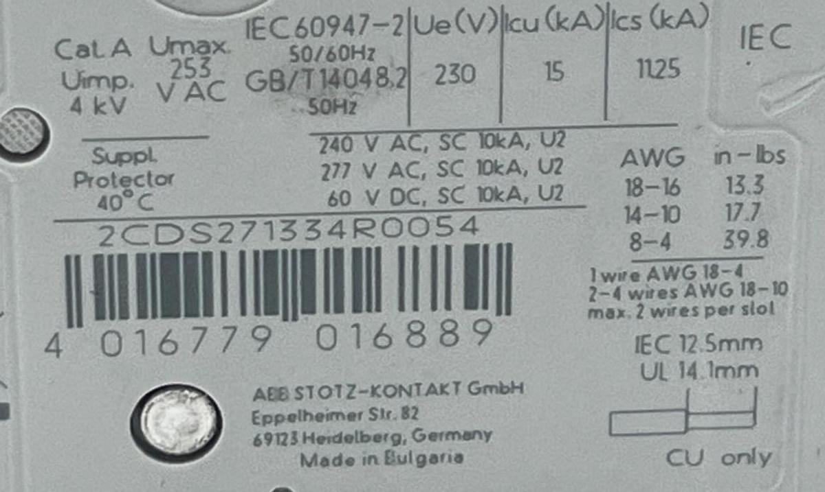 Used (3) ABB ST201M-C1 Miniature Circuit Breaker 1A 1-Pole C-Curve UL 1077 DIN Rail