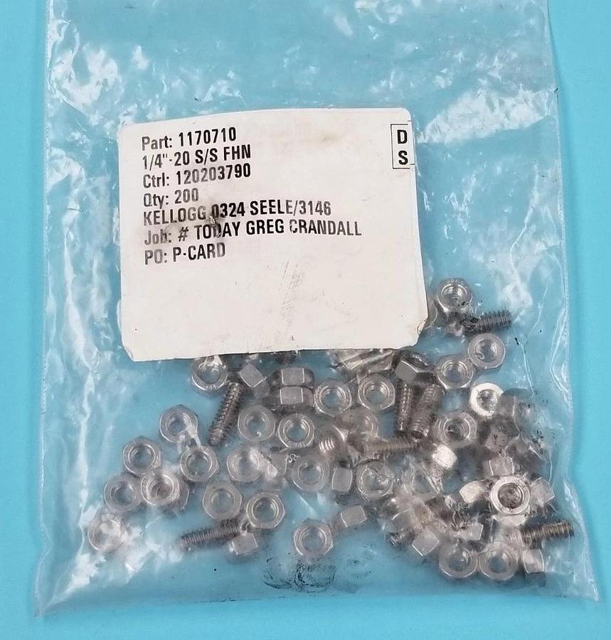 LOT OF 30 NEW FS94C 1/4" NUTS W/ (9) 1170710 20 S/S FHN HEX SCREWS