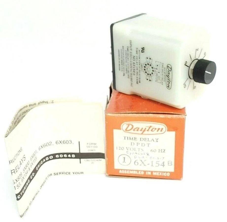 NIB DAYTON 6X-154B TIME DELAY RELAY DPDT TIME DELAY 1-180SEC, 100-130VAC