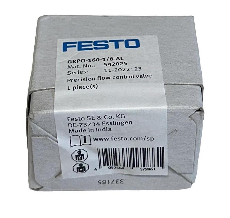 Used NEW SEALED FESTO GRPO-160-1/8-AL / 542025 PRECISION FLOW CONTROL VALVE G1/8 NSFS
