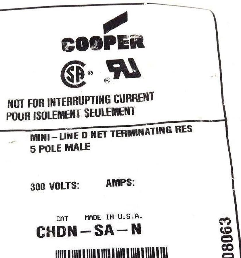 Used NIB COOPER CHDN-SA-N MINI LINE MALE TERMINATOR 300V, 5 POLE, CHDNSAN