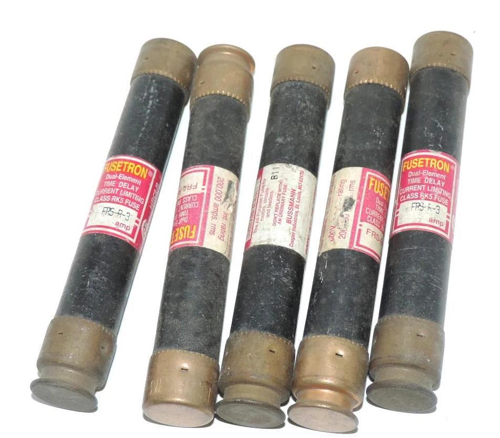 Used LOT OF 5 BUSSMANN FUSETRON FRS-R-3 DUAL-ELEMENT FUSES FRSR3
