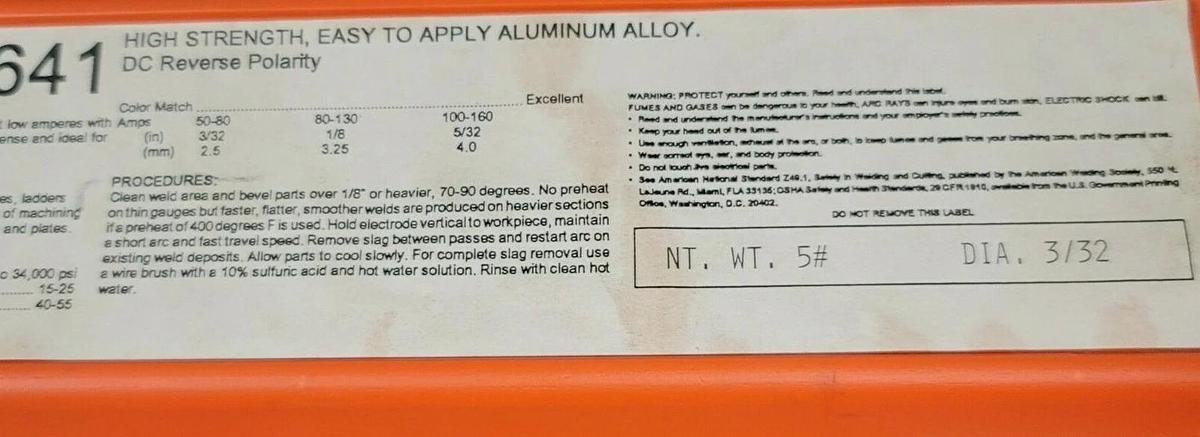 Used NEW MIKON 641 HIGH STRENGTH, ALUMINUM ALLOY WELDING RODS DIA. 3/32 NT WT. 5#