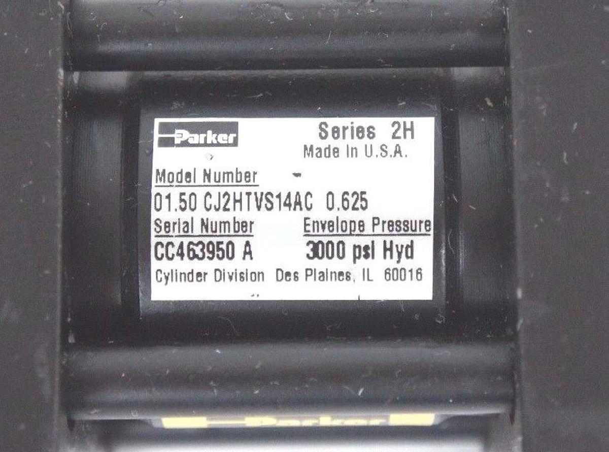 Used NEW PARKER 01.50 CJ2HTVS14AC 0.625 CYLINDER SERIES 2H 3000 PSI ENVELOPE PRESS.