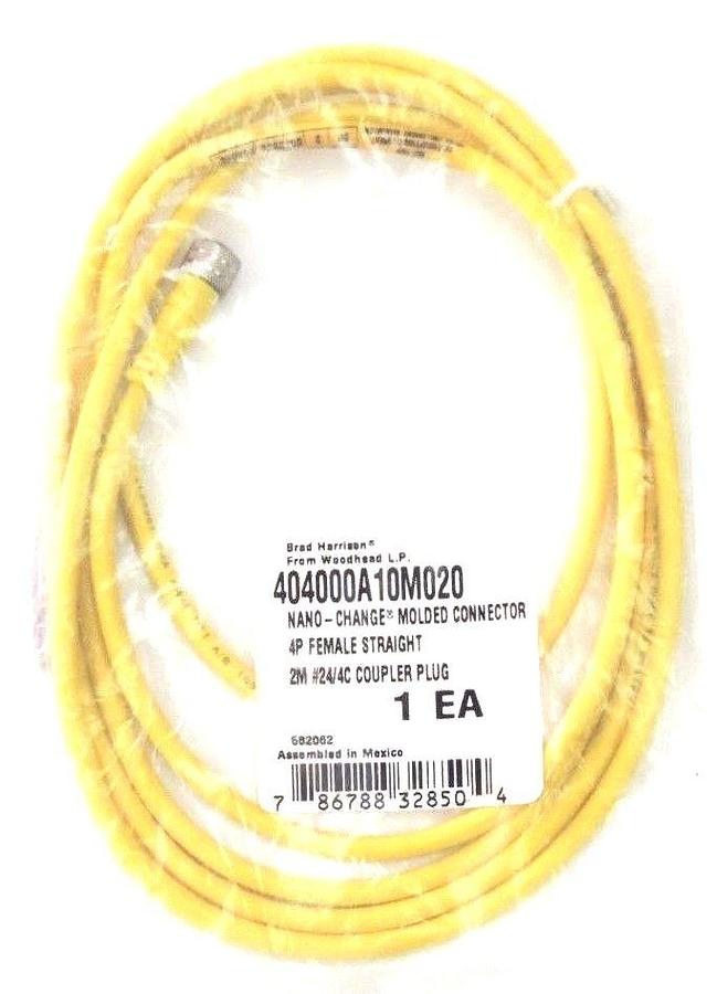 Used NIB WOODHEAD BRAD HARRISON 404000A10M020 MOLDED CONNECTOR 4P FEMALE STRAIGH, 2M