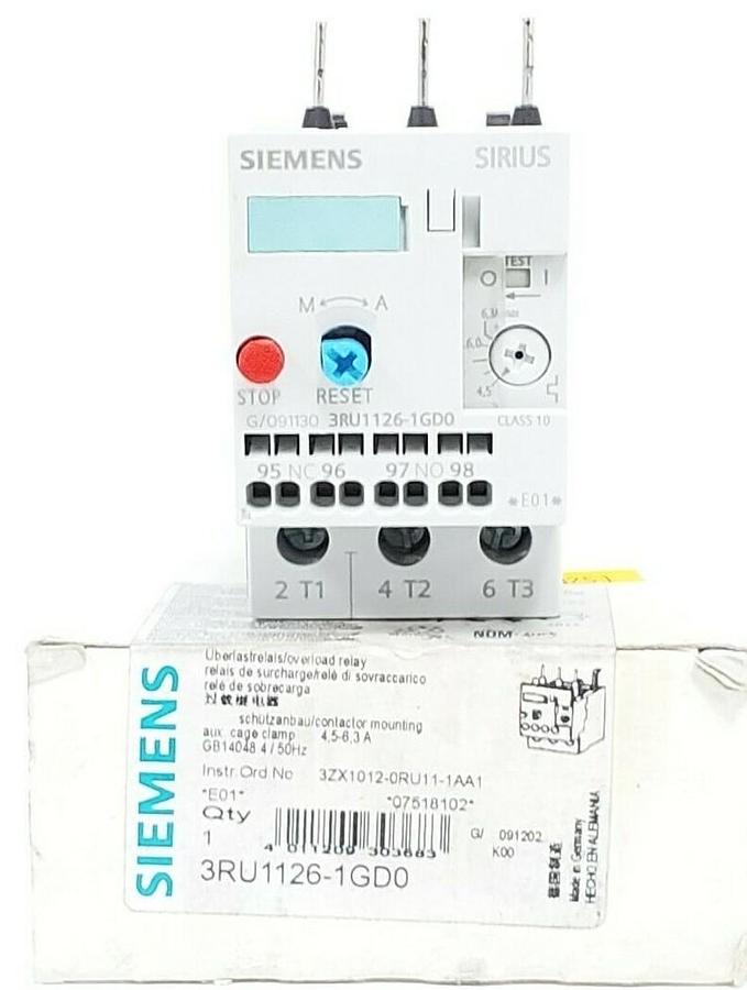Used NEW SIEMENS 3RU1126-1GD0 OVERLOAD RELAY 3RU11261GD04.5-6.3A
