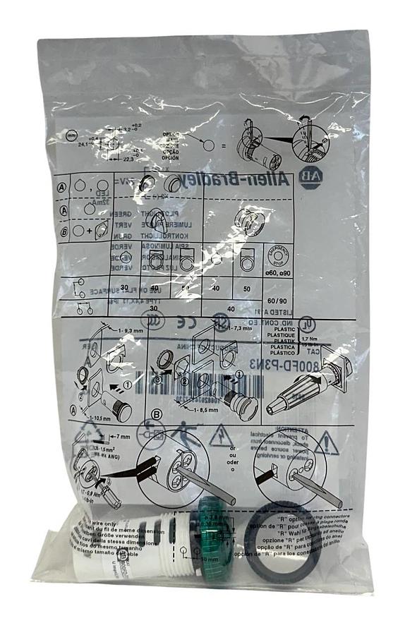 Used ALLEN BRADLEY 800FD-P3N3 /A BULLETIN 800F PILOT LIGHT PUSH BUTTON GREEN NSFS