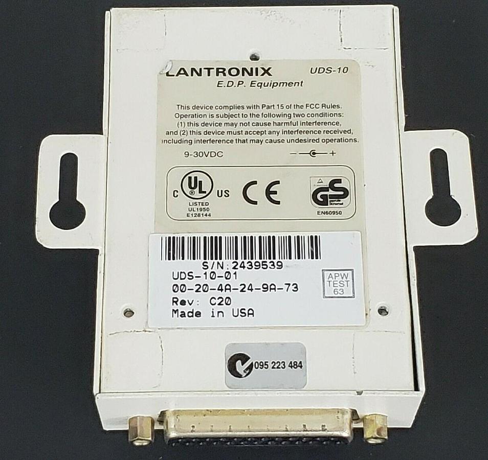 Used LANTRONIX UDS-10-01 EXTERNAL DEVICE SERVER 1-CHANNEL UDS-10, REV. C20