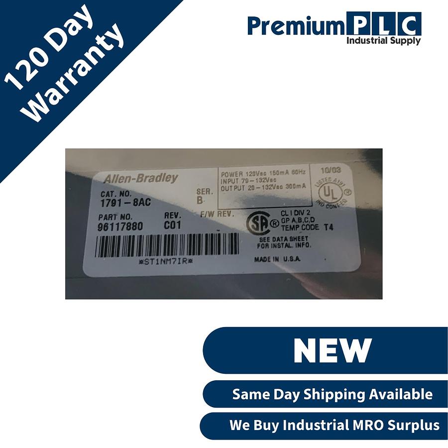 Used NEW ALLEN BRADLEY 1791-8AC /B AC BLOCK I/O MODULE 8IN/8OUT REV. C01 96117880
