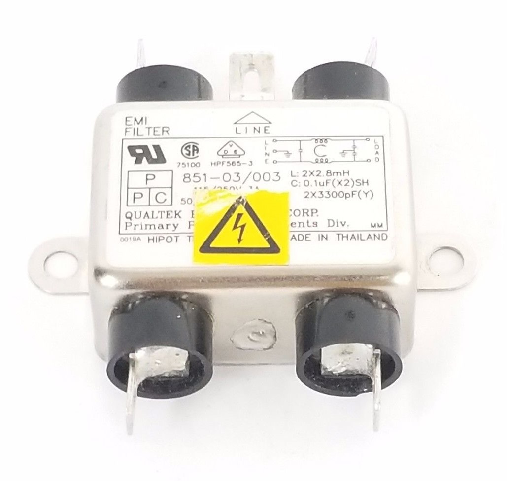 Used QUALTEK 851-03/003 EMI FILTER, 110V, 115/120VAC, 3A, 50/60HZ