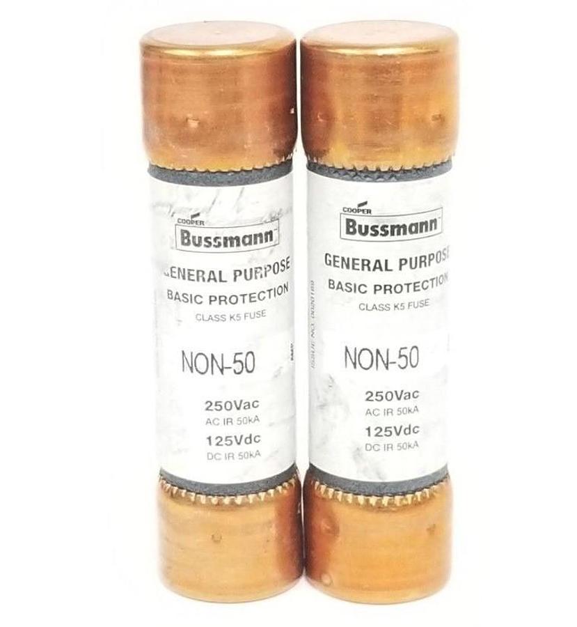 Used LOT OF 2 NEW COOPER BUSSMANN NON-50 CLASS K5 FUSES NON50, 125VDC