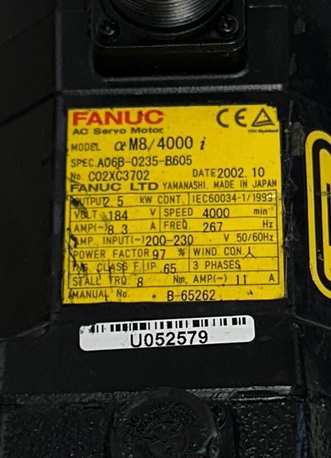 Used FANUC A06B-0235-B605 / A06B0235B605 AC SERVO MOTOR aM8/4000i 2.5kW 184V USNP