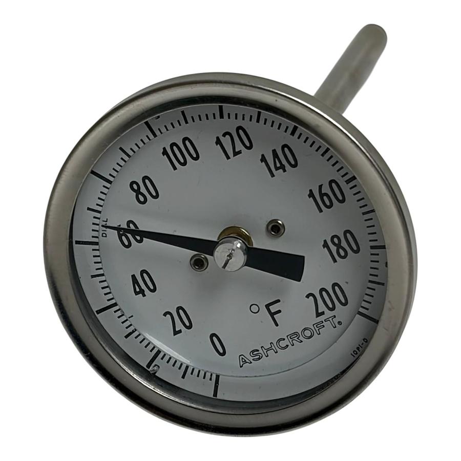 Used Lot of 2 Ashcroft 2" Dial Bimetal Thermometers 0-200 F Stainless Steel 4" Stem