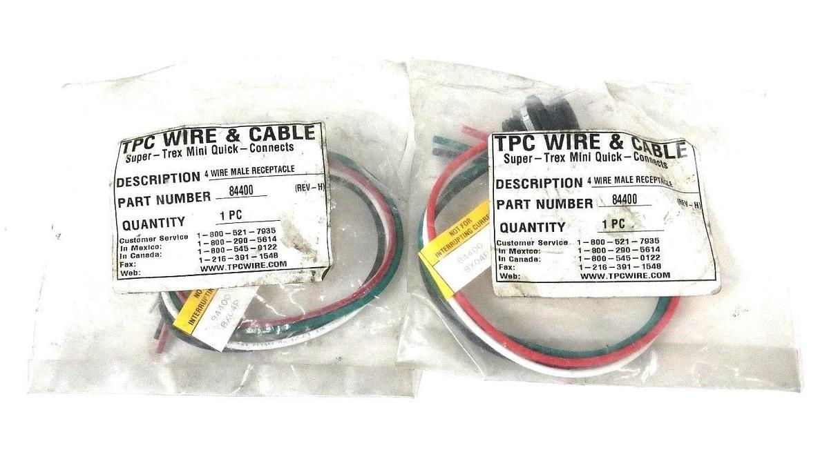Used LOT OF 2 NEW TPC WIRE & CABLE 84400 4-WIRE MALE RECEPTACLE CONNECTORS