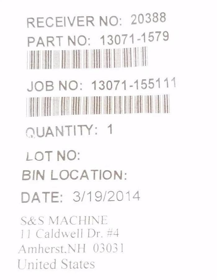 Used NEW S&S MACHINE 13071-1579 HARDWARE 130711579