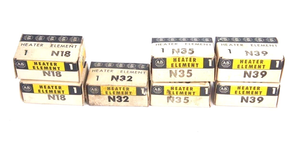 LOT OF 7 NIB ALLEN BRADLEY HEATER ELEMENTS (2) N18 (1) N32 (2) N35 (2) N39