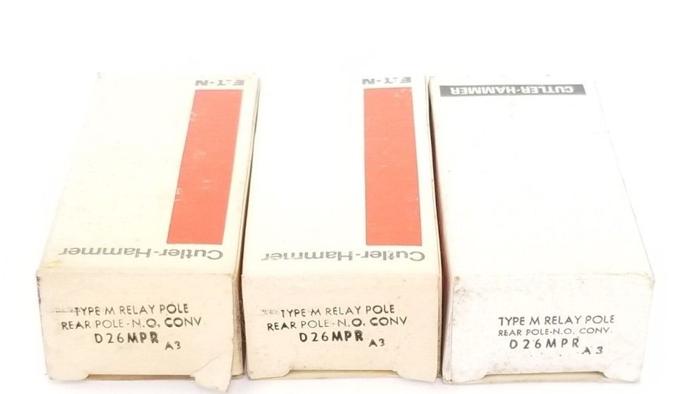 Used LOT OF 3 NEW CUTLER HAMMER D26MPR TYPE M RELAYS POLE REAR POLE N.O. CONV SER. A3