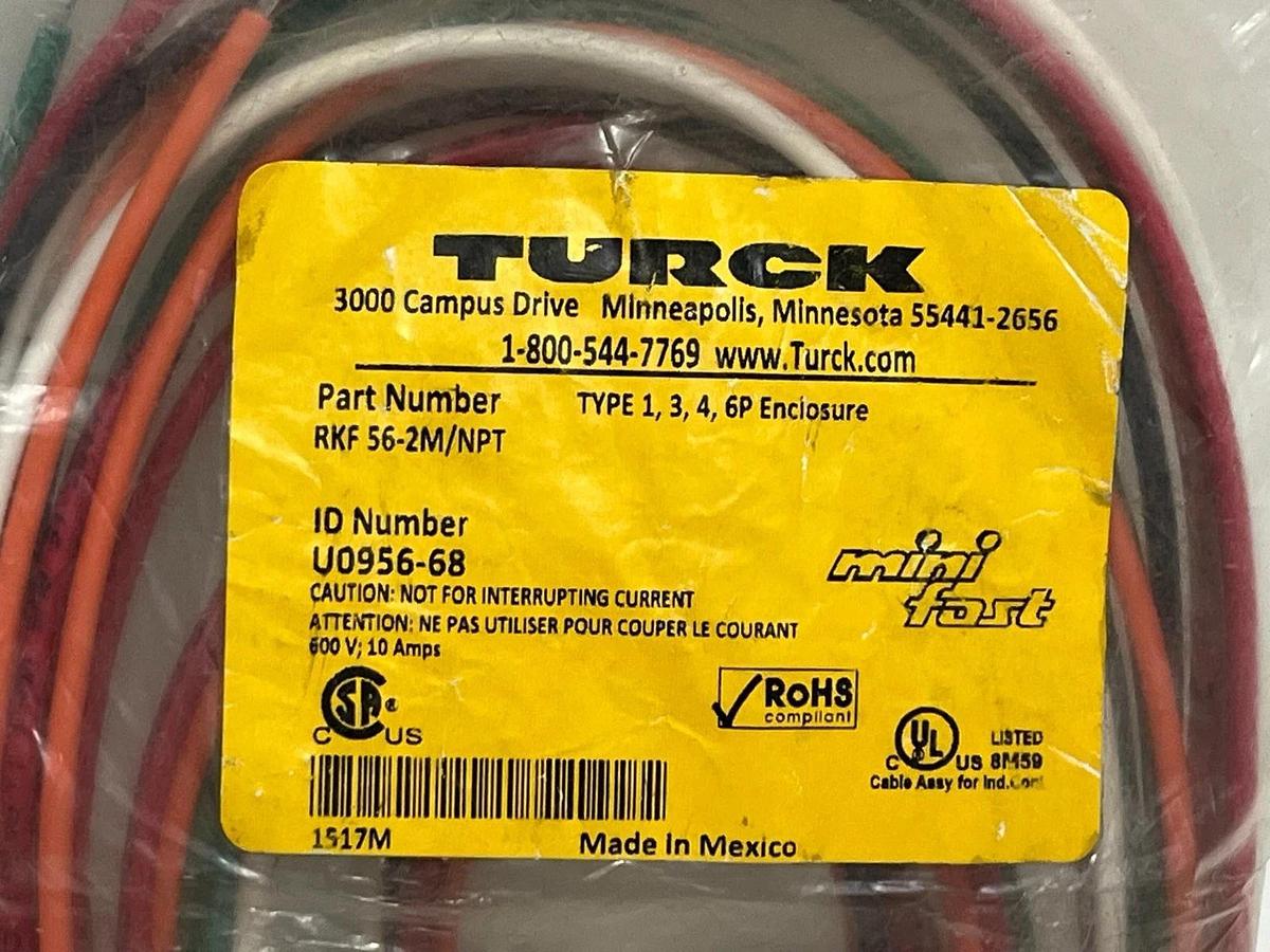 Turck RKF 56-2M/NPT Minifast Receptacle 5-Pin Female 7/8" 1/2" NPT 2M Leads NSMP