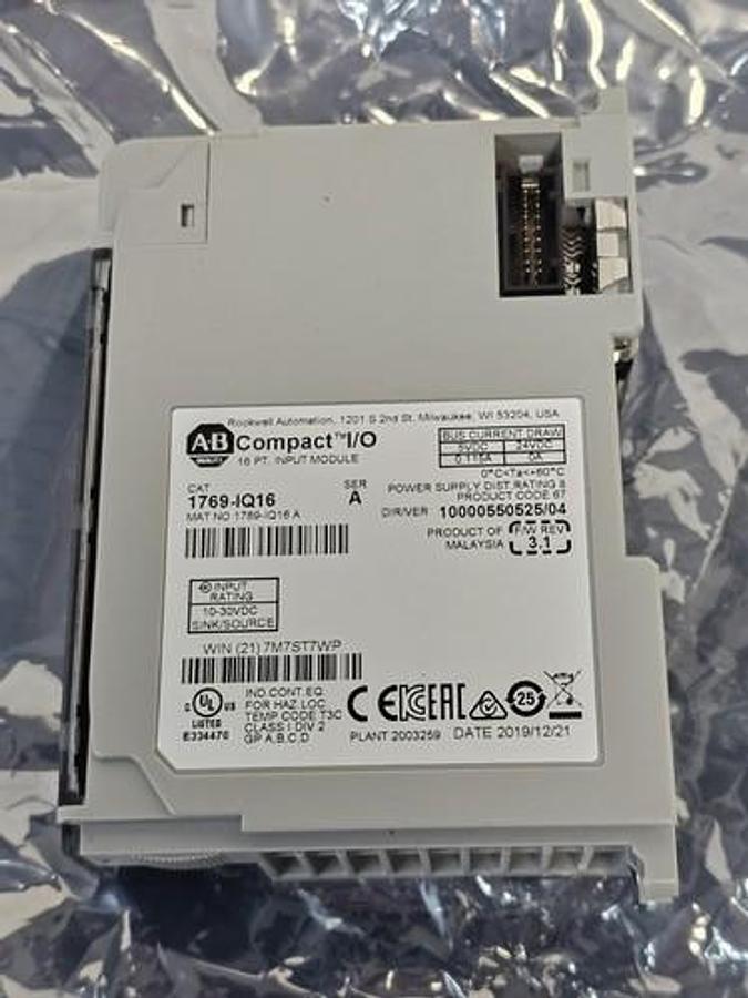 Used NEW ALLEN BRADLEY 1769-IQ16 SER. A F/W: REV. 3.1 COMPACT I/O 16 PT. INPUT MODULE