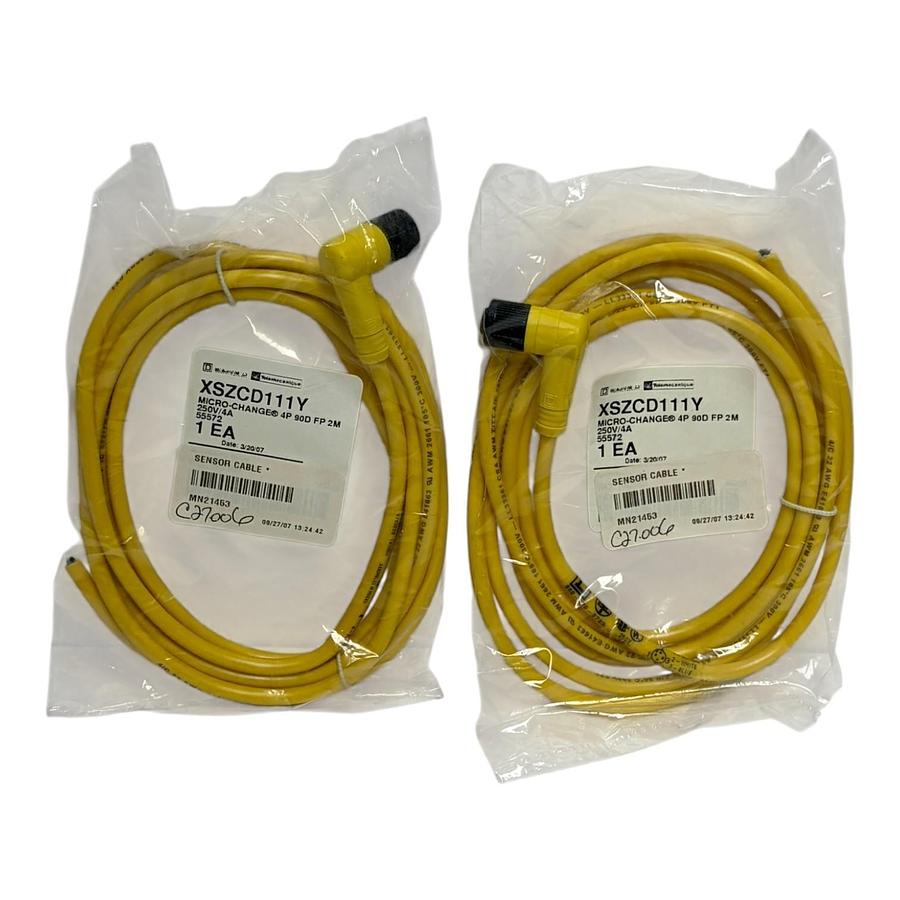 Used LOT OF 2 NEW Telemecanique XSZCD111Y Micro-Change 4-Pin 90° Sensor Cables 2M