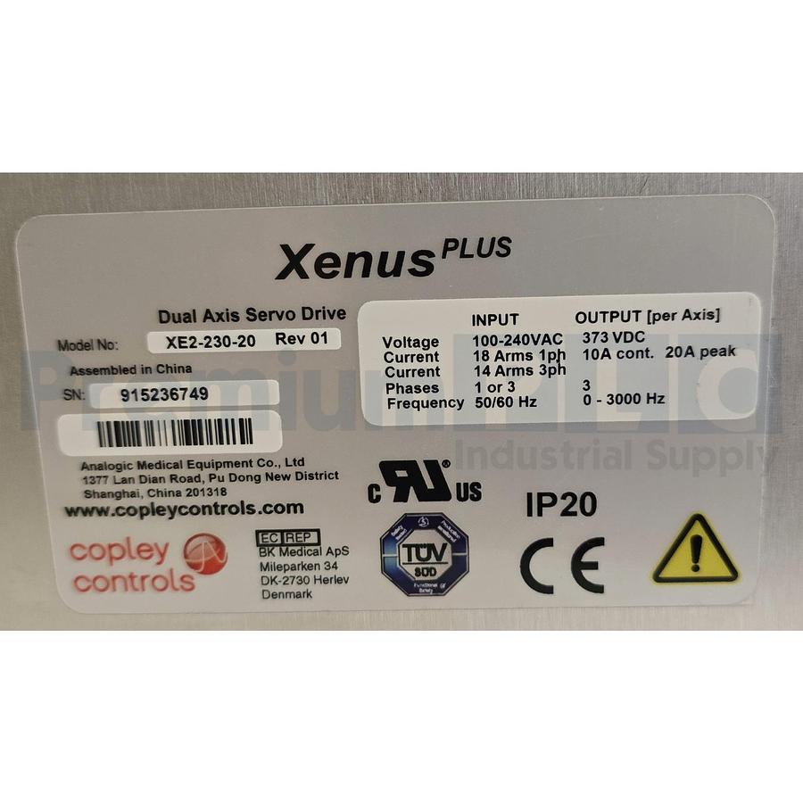 Used COPLEY CONTROLS: XE2-230-20 REV. 01 XENUS PLUS 2-AXIS EtherCAT SERVO DRIVE USPI