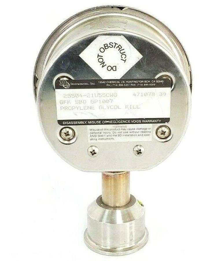 Used 3D INSTRUMENTS 25504-21U55CWG PRESSURE GAUGE, GFK SBD GP1007, 471078 39, 0-15PSI