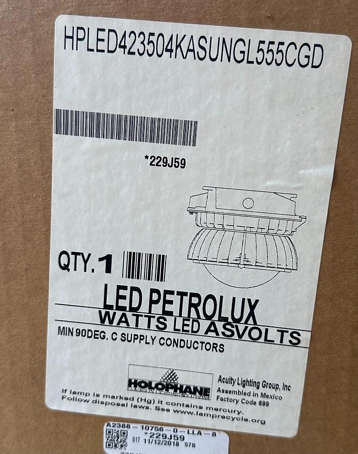 Used NEW ACUITY HOLOPHANE HPLED423504KASUNGL555CGD LED PETROLUX HIGH-BAY LIGHT