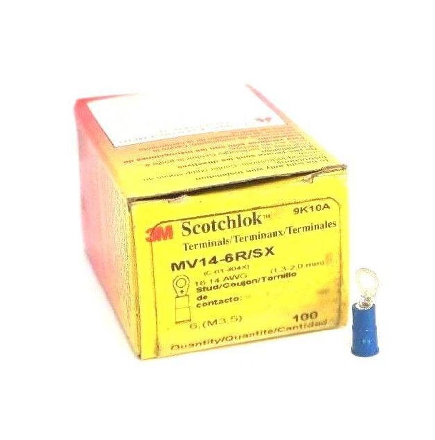 Used BOX OF 78 NEW 3M SCOTCHLOK MV14-6R/SX RING TERMINALS VINYL INSULATED