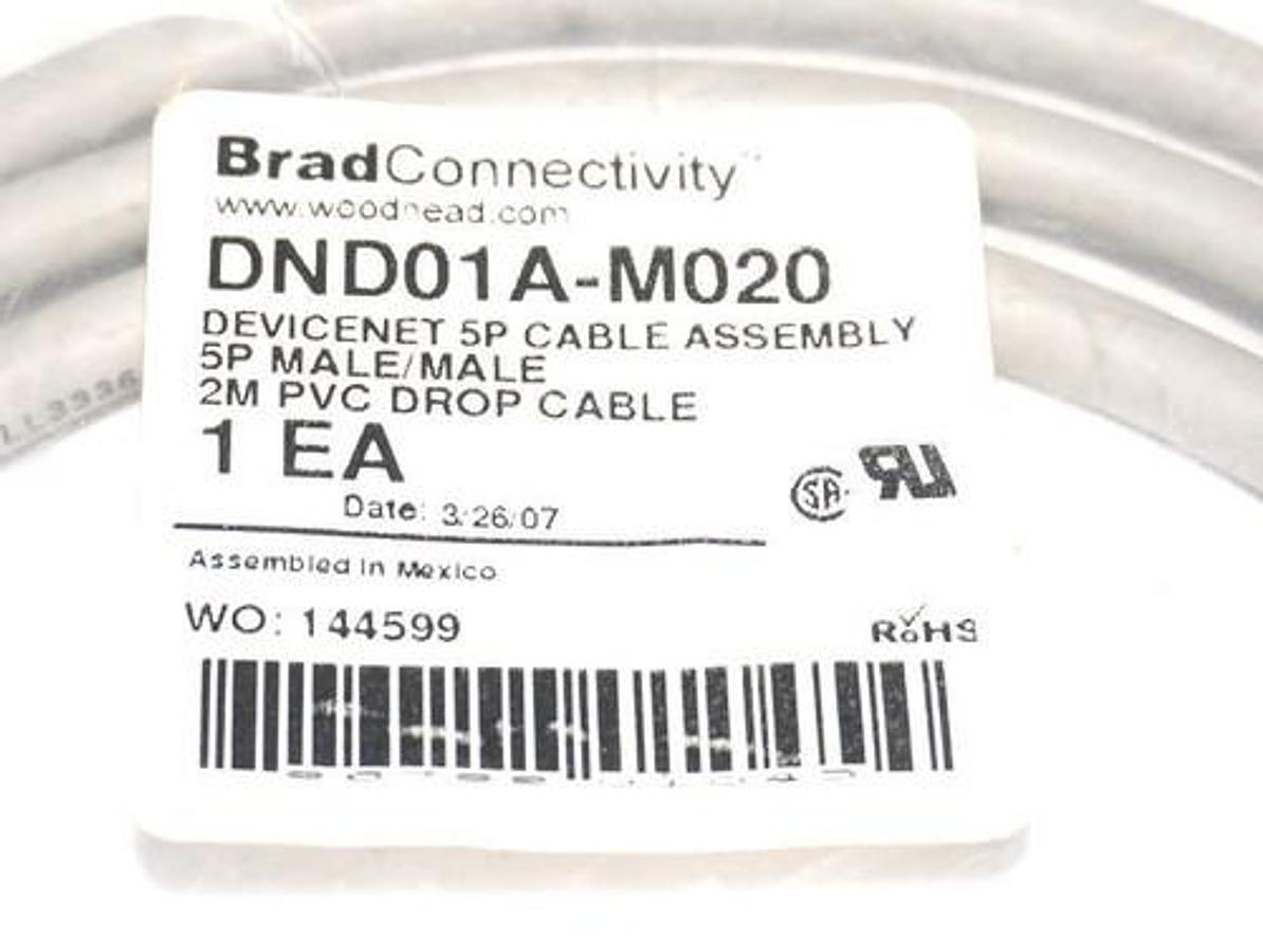 NEW BRAD CONNECTIVITY DND01A-M020 DEVICENET 5P CABLE ASSY. 2M PVC DROP CABLE