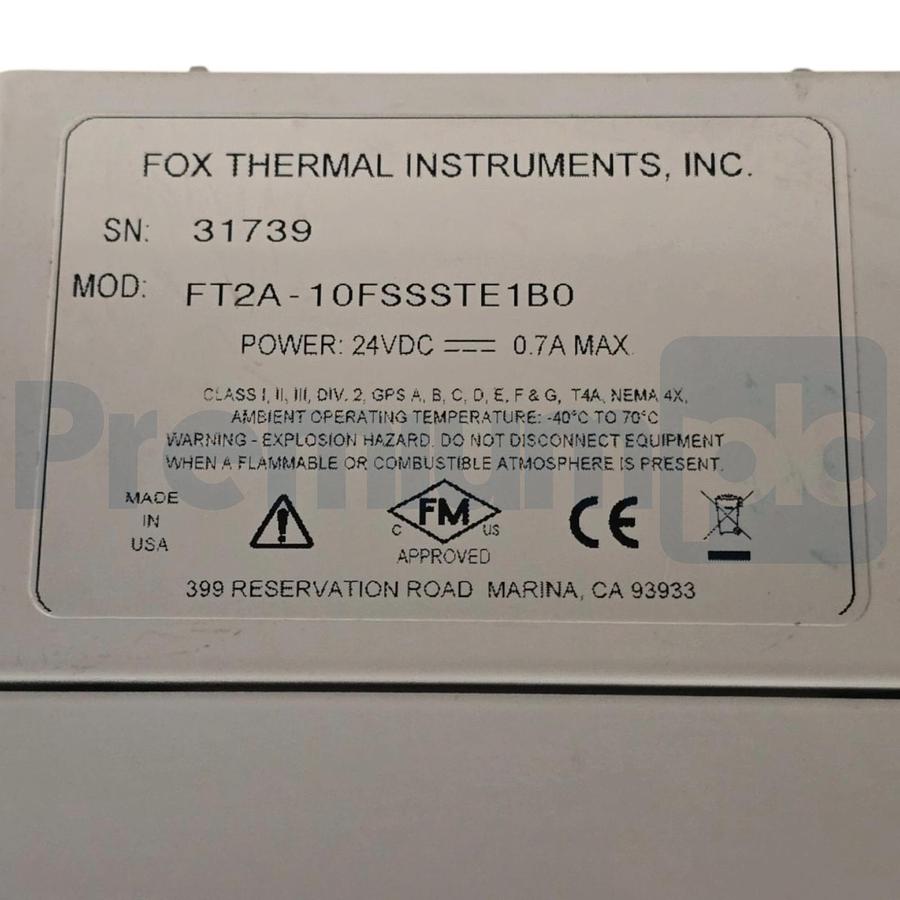 Used Fox Thermal FT2A Inline Thermal Gas Mass Flow Meter FT2A-10F-SS-ST-E1-B0 NSNP