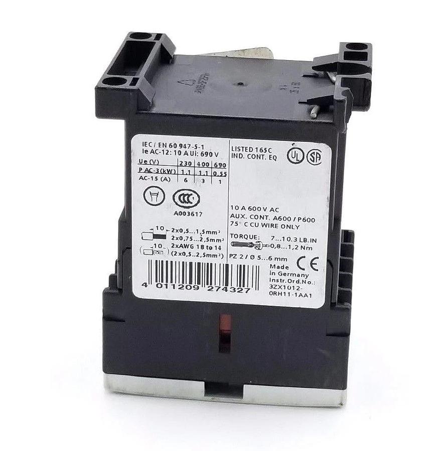 Used SIEMENS 3RH1131-1BB40 CONTROL RELAY 10AMP, 4POLE, 3NO/1NC 24VDC COIL