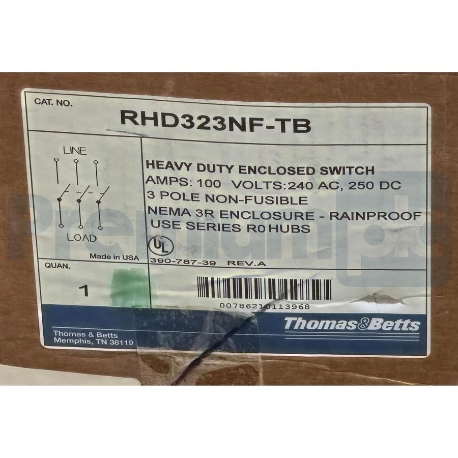 Used Thomas & Betts RHD323NF-TB | RHD323NFTB 3-P V~240AC/250DC 100A Safety Switch NEW