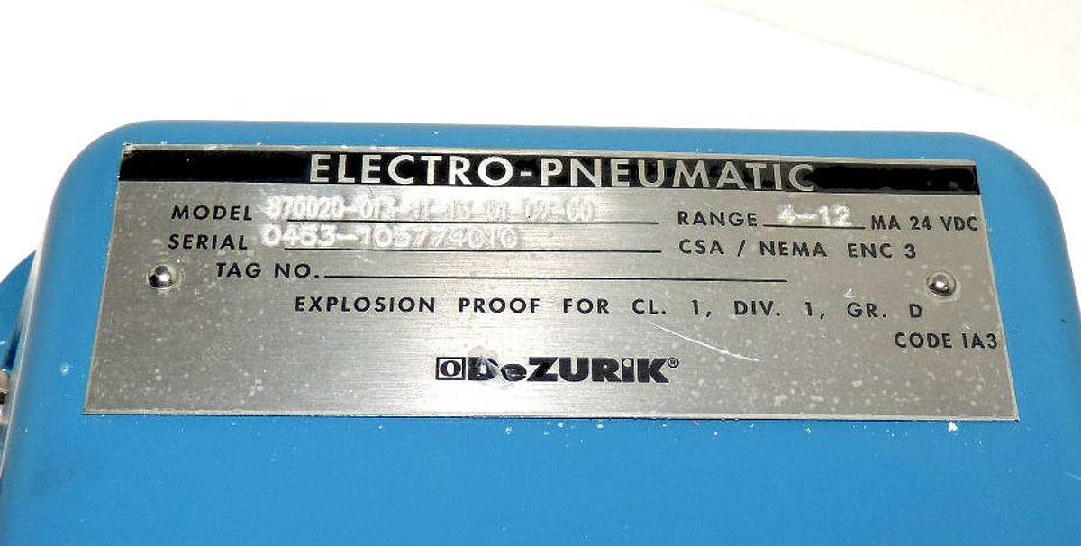 Used DEZURIK 870020-013-11-13-01-07-00 ELECTRO-PNEUMATIC 8700200131113010700 NEW