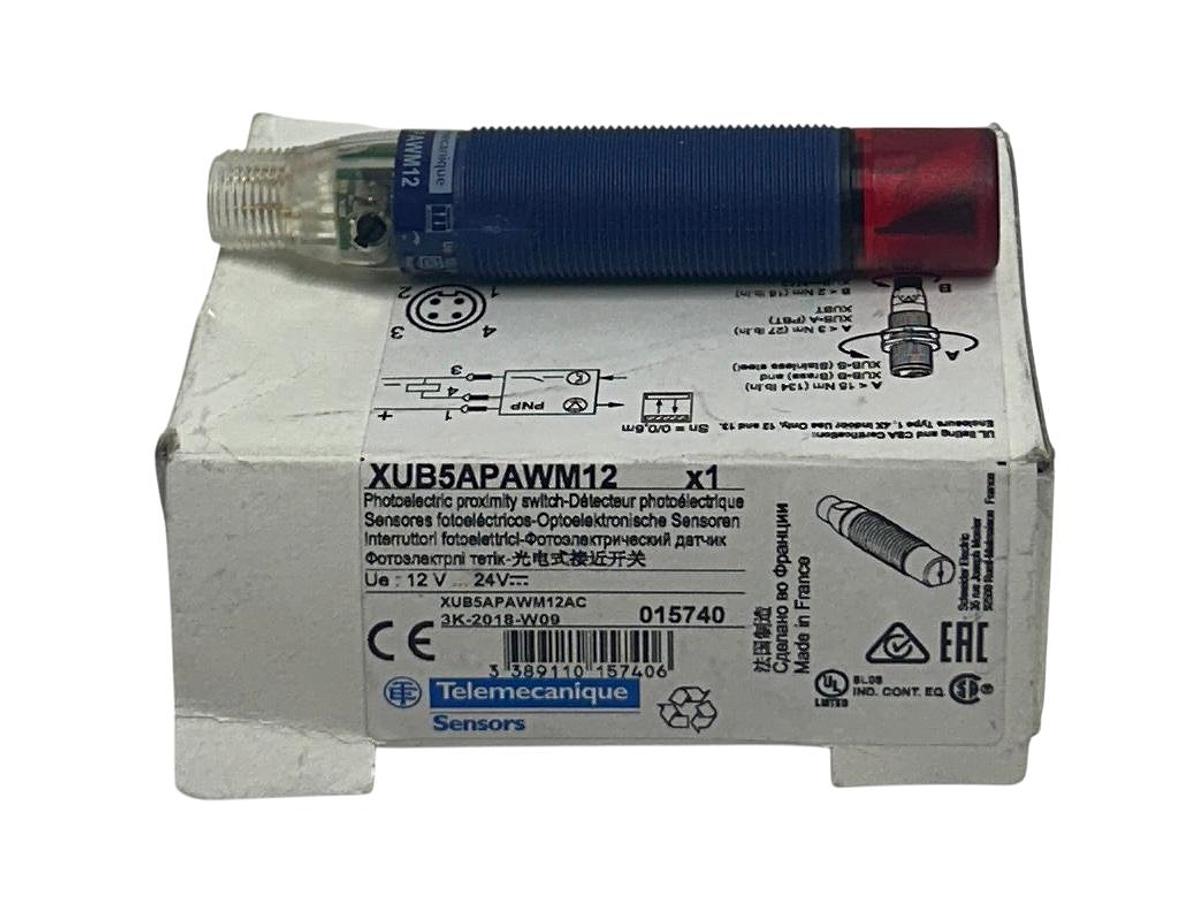 Used TELEMECANIQUE XUB5APAWM12 PHOTOELECTRIC PROXIMITY SWITCH / SENSOR 12-24VDC NSMP