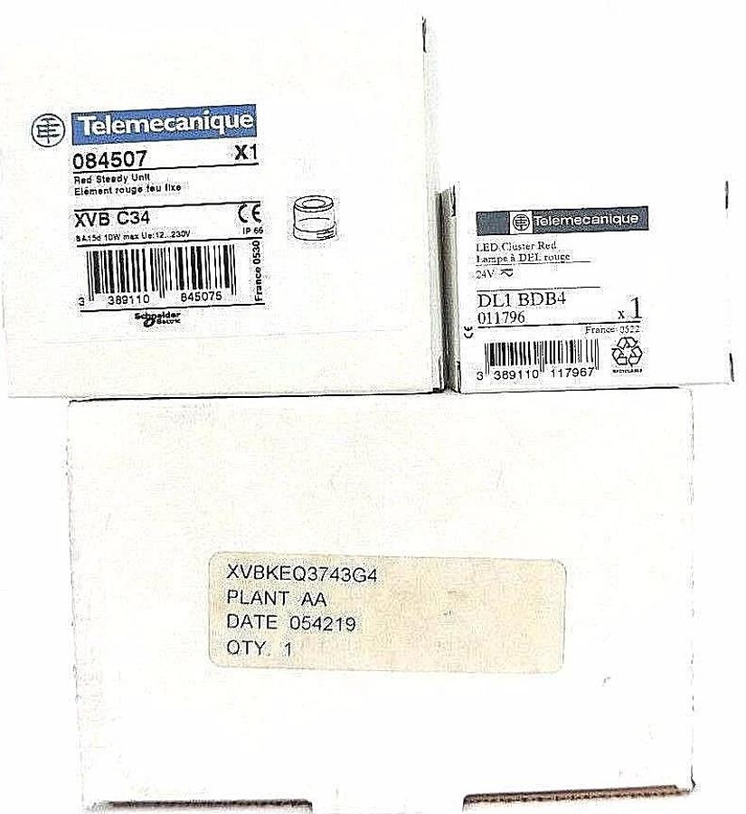 Used NIB TELEMECANIQUE XVBKEQ3743G4 OVER PACK W/ XVB-C34 RED STEADY UNIT & DL1-BDB4