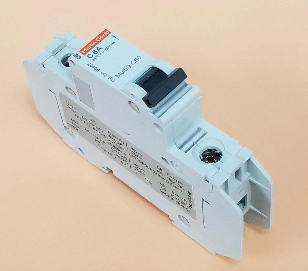 Used MERLIN GERIN 60107 CIRCUIT BREAKER C6A, MULTI9 C60, 120V, 6A