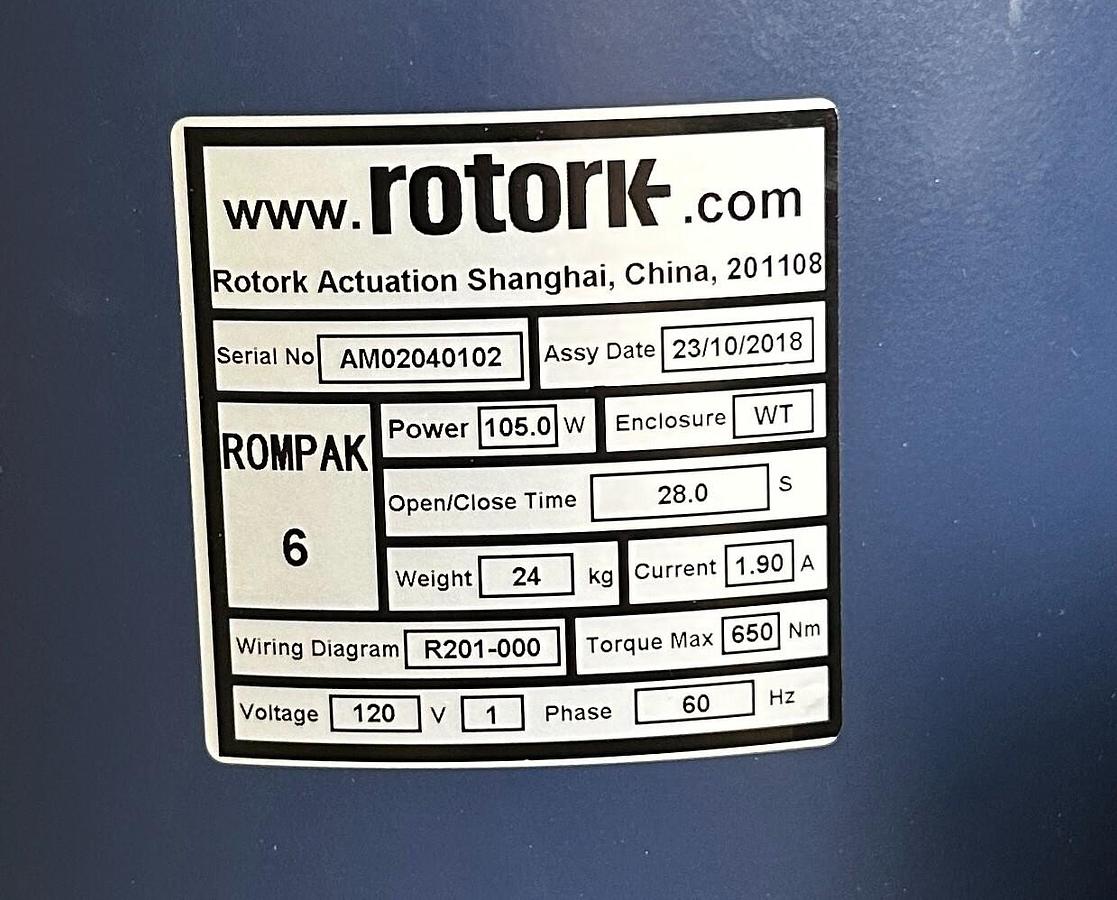 ROTORK ROMpak 6 ELECTRIC VALVE ACTUATOR SIZE 6 120V 1-PHASE 60Hz 105W 650Nm NSMP