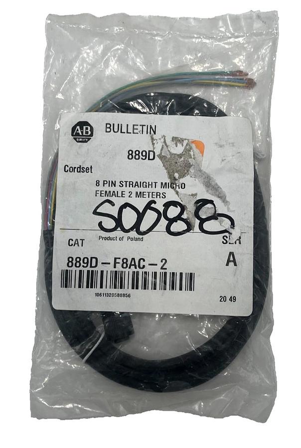 Used Allen-Bradley 889D-F8AC-2 Series A DC Micro Cordset M12 8-Pin 2m Yellow NSMP